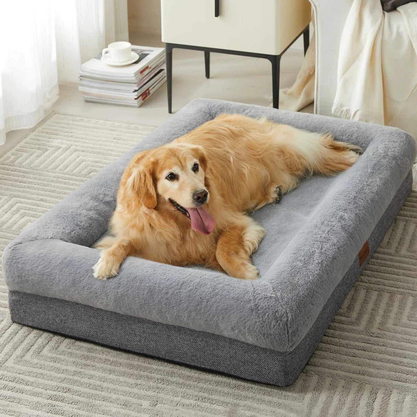 Orthopedic Dog Bed 🐾 – Extra Large, Washable & Bolstered for Comfort