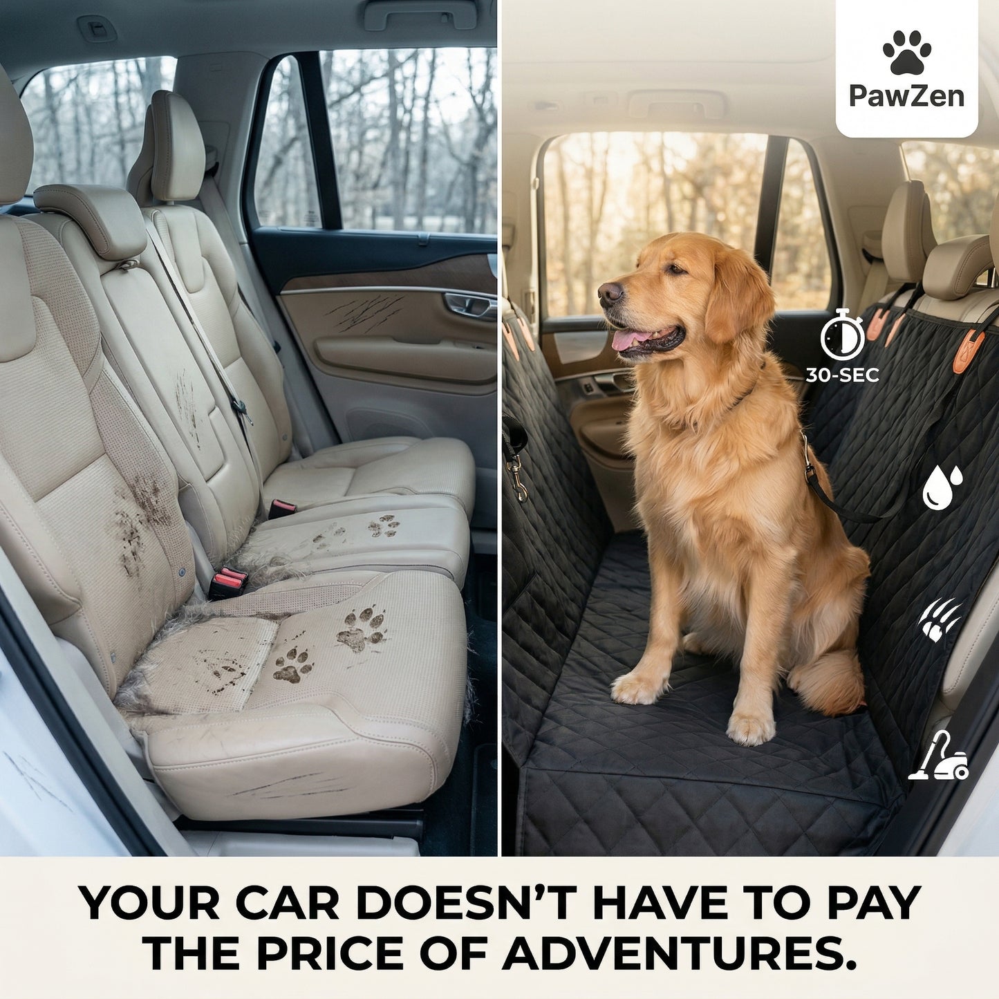 PawZen Car Seat Protector — Waterproof Dog Cover