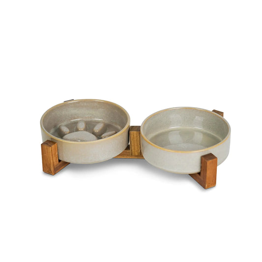 Slow Feeder Ceramic Bowl Set 🐾 – Food & Water Stand for Small Dogs & Cats